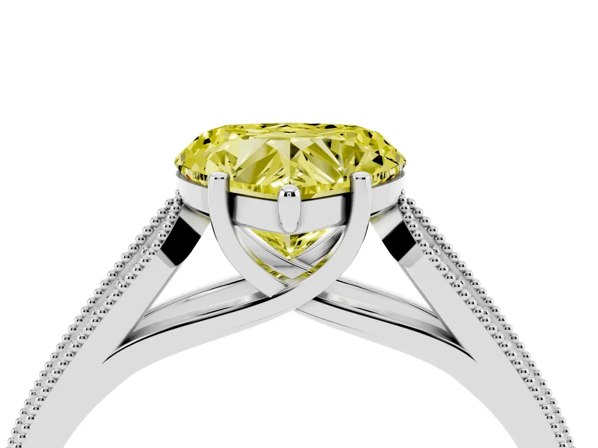 Fancy Yellow Heart Cut Cut Pave Split Shank Engagement Ring with Four-Prong Setting Platinum