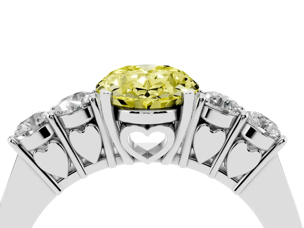 Fancy Yellow Oval Cut Cut Diamond Five-Stone Prong Set White Gold Ring Silver