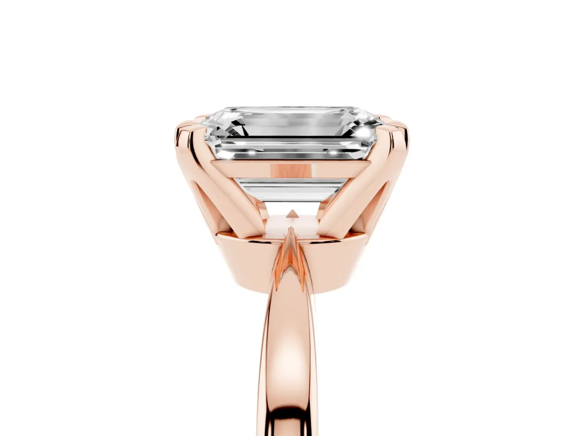 Emerald Cut Solitaire Engagement Ring with Six-Prong Setting and Tapered Band Rose gold
