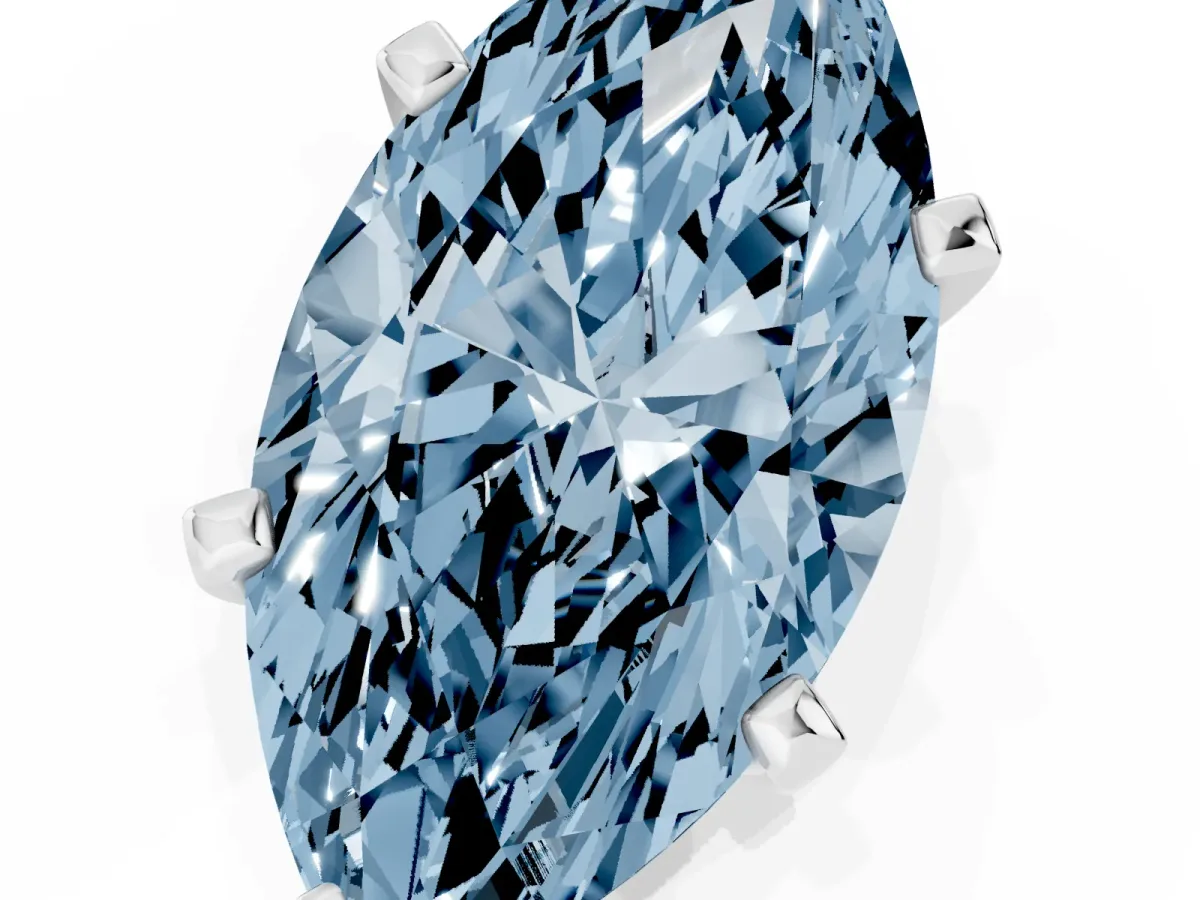 Fancy Blue Marquise Cut Diamond Solitaire Ring with Prong Setting and Classic Band Platinum