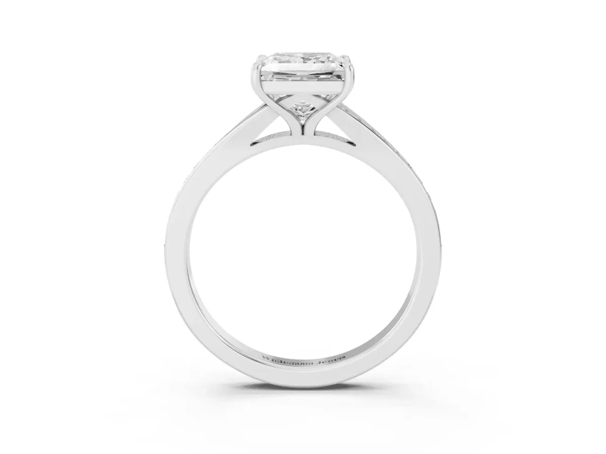 Princess Cut Diamond Solitaire Ring with Pavé Band and Prong Setting Silver