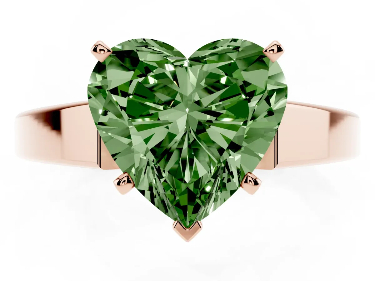 Fancy Green Heart Cut Solitaire Engagement Ring with Four-Prong Setting and Tapered Band Rose gold