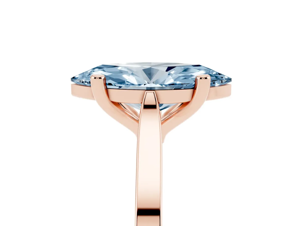 Fancy Blue Marquise Cut Solitaire Diamond Ring with Four-Prong Setting and Tapered Band Rose gold