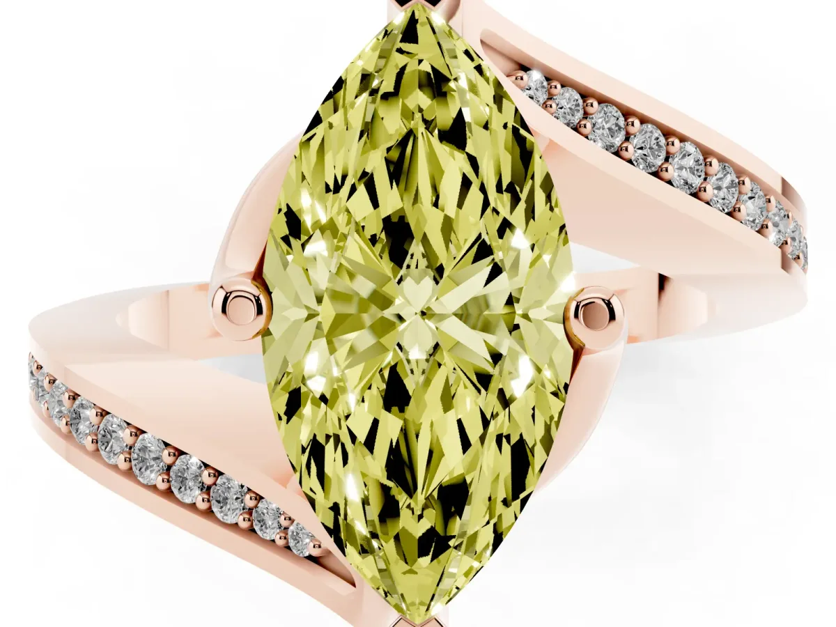 Fancy Yellow Marquise Cut Solitaire Diamond Twist Band with Pavé Setting and Four-Prong Setting Rose gold