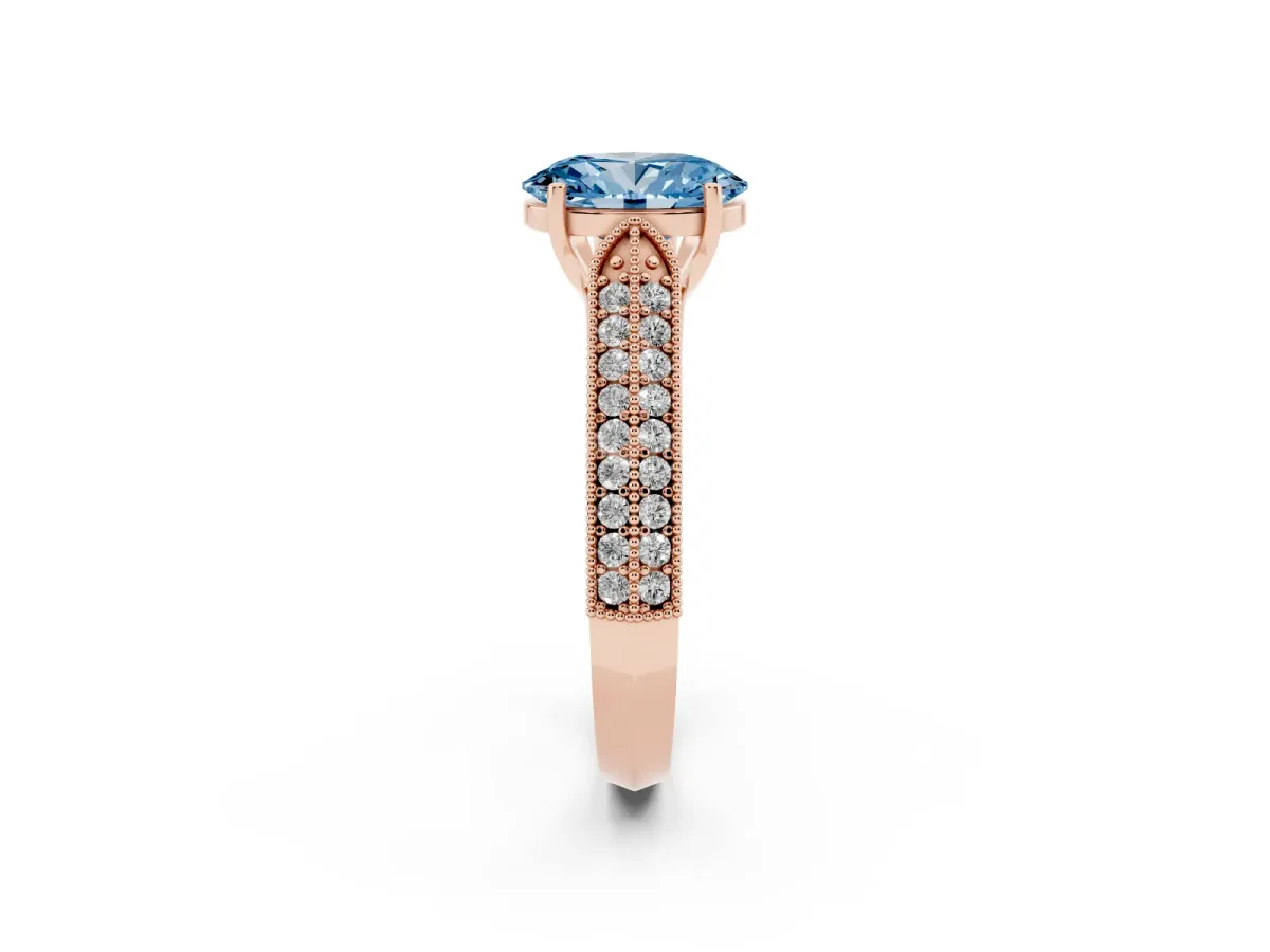 Fancy Blue Oval Cut Cut Pave Split Shank Engagement Ring with Four-Prong Setting Rose gold