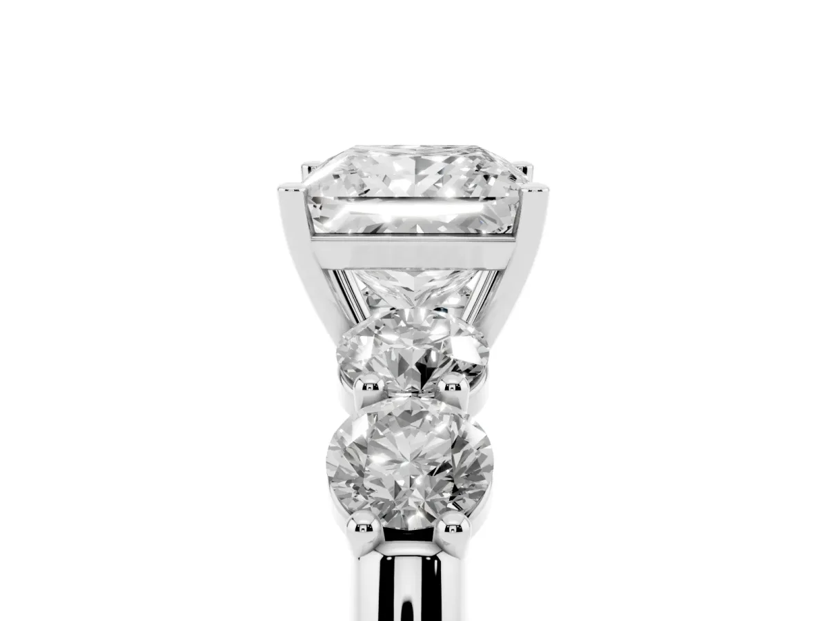 Princess Cut Cut Five-Stone Prong Set Diamond Ring with Classic Band Silver