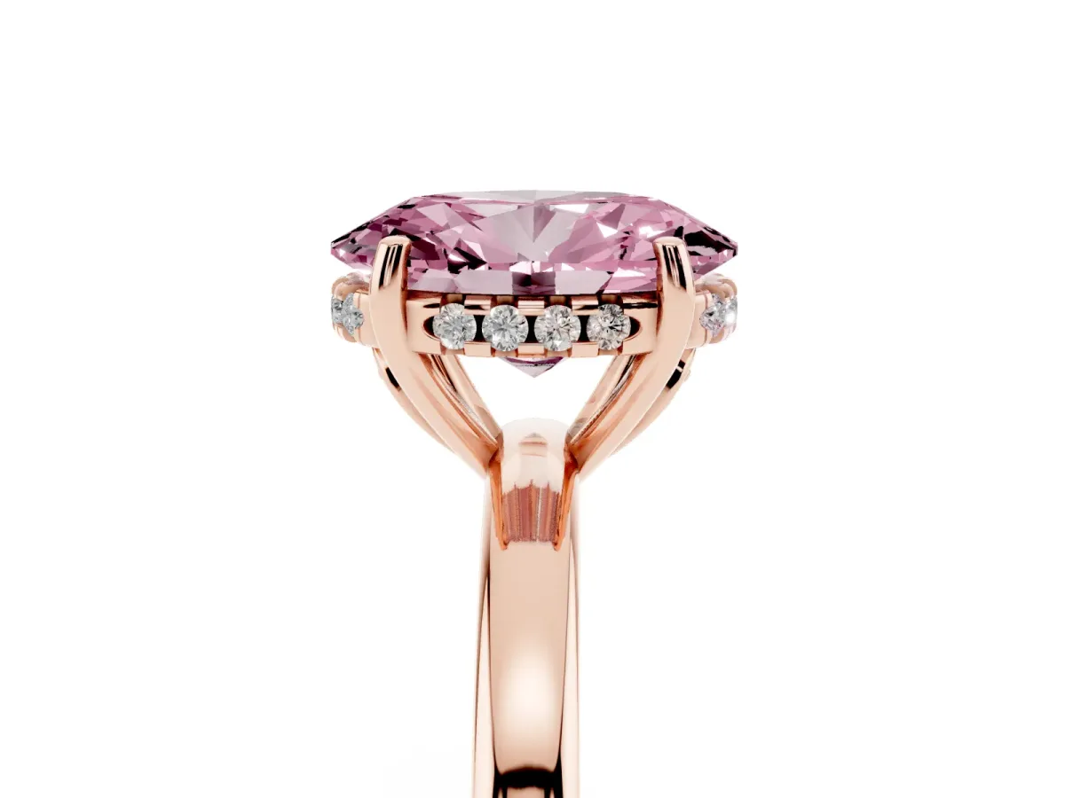 Fancy Pink Oval Cut Solitaire Diamond Ring with Prong Setting and Plain Band Rose gold