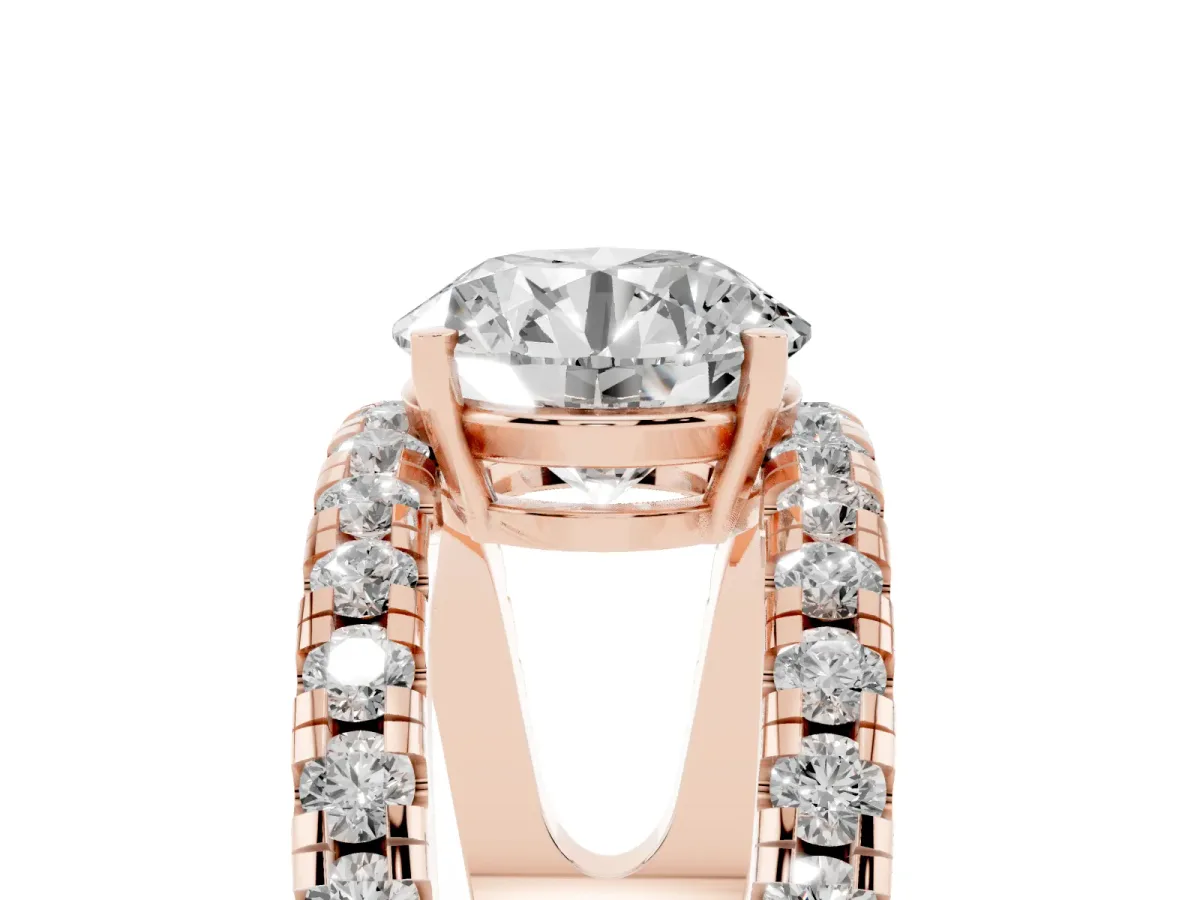 Round Cut Solitaire Split Shank Pave Diamond Ring Rose gold