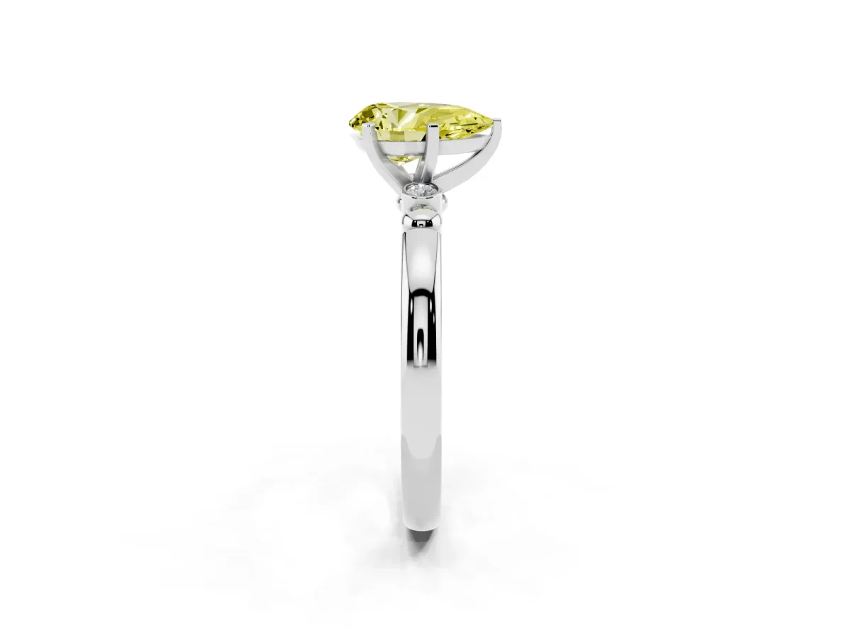 Fancy Yellow Pear Cut Solitaire Beaded Band with Four-Prong Setting Platinum