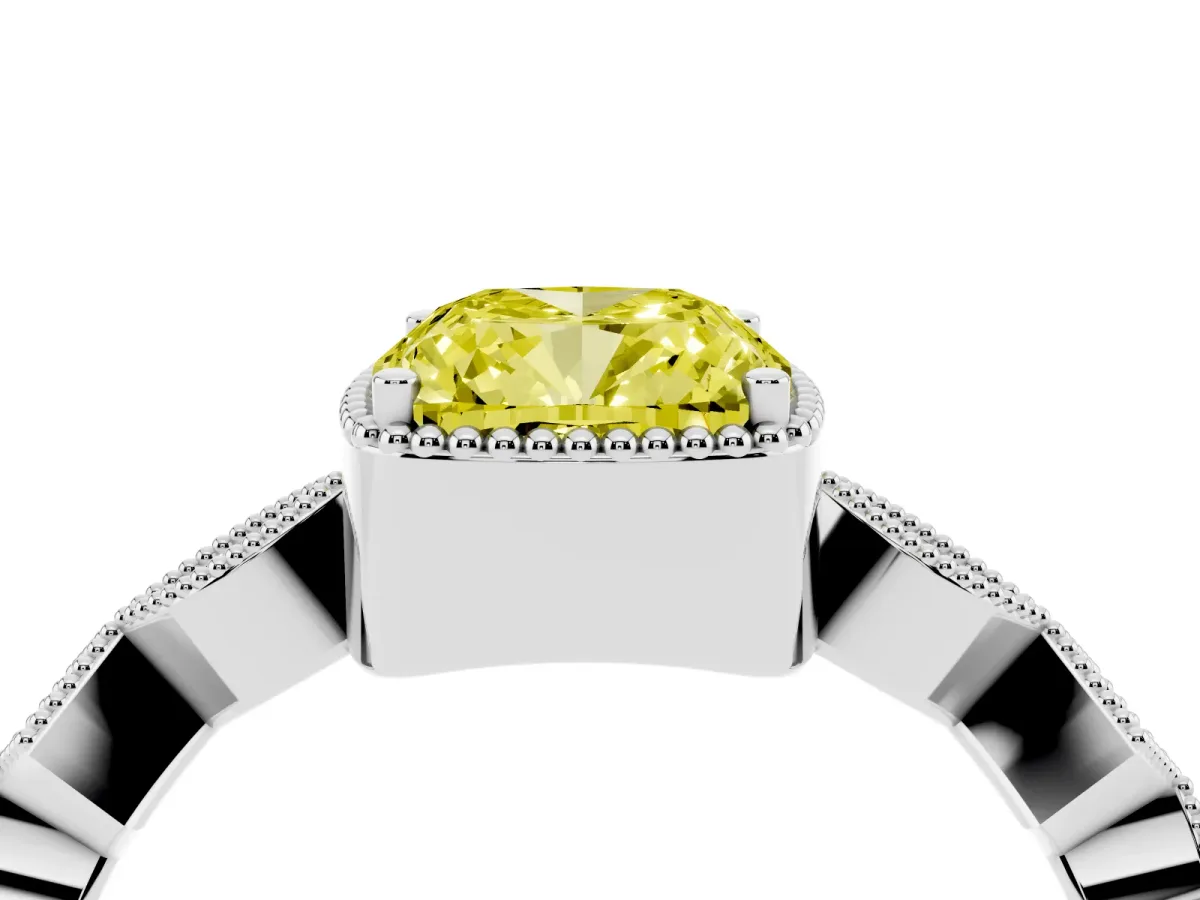 Fancy Yellow Cushion Cut Milgrain Marquise Diamond Twist Band Ring Silver