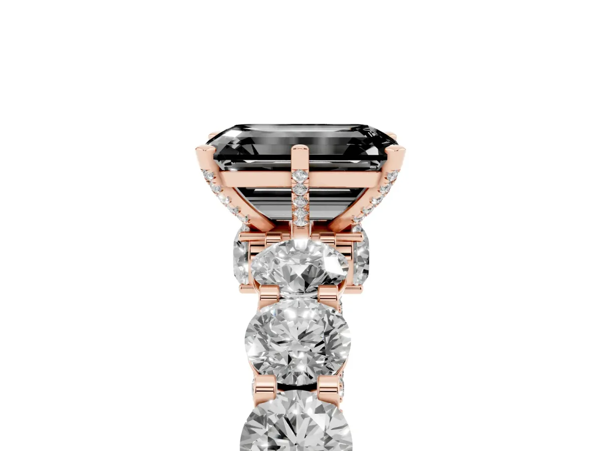 Fancy Black Emerald Cut Diamond Side Stone Engagement Ring with Four-Prong Setting Rose gold