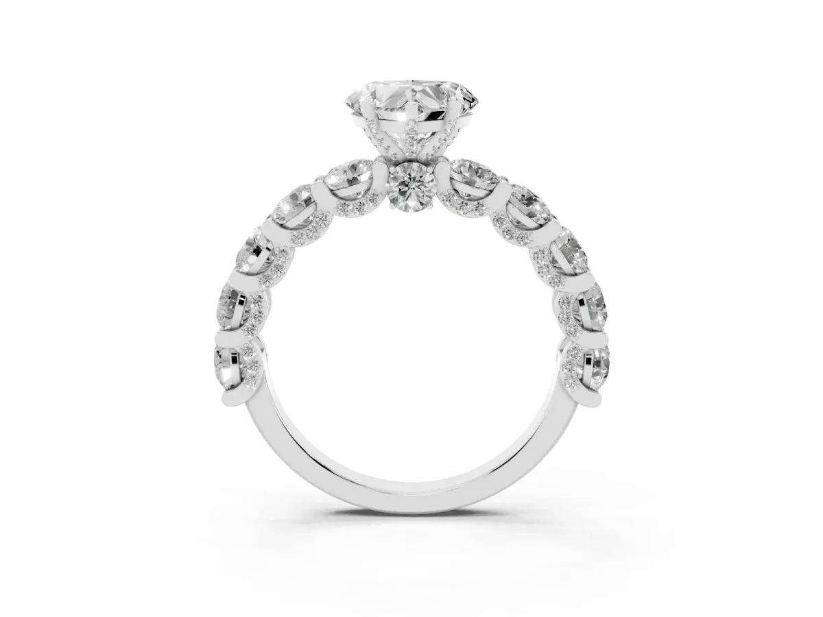 Heart Cut Diamond Side Stone Engagement Ring with Four-Prong Setting Silver