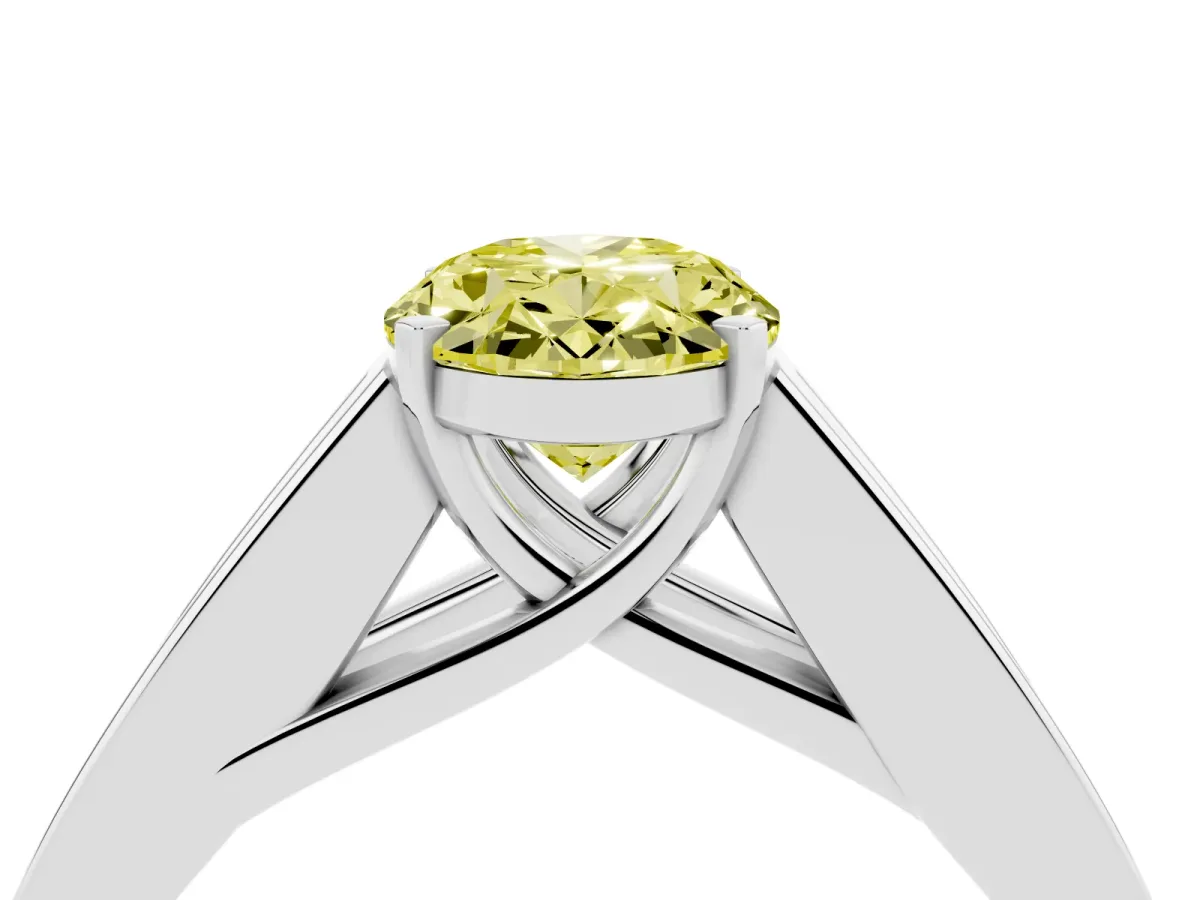 Fancy Yellow Oval Cut Cut Channel Set Solitaire Ring with Four-Prong Setting Silver