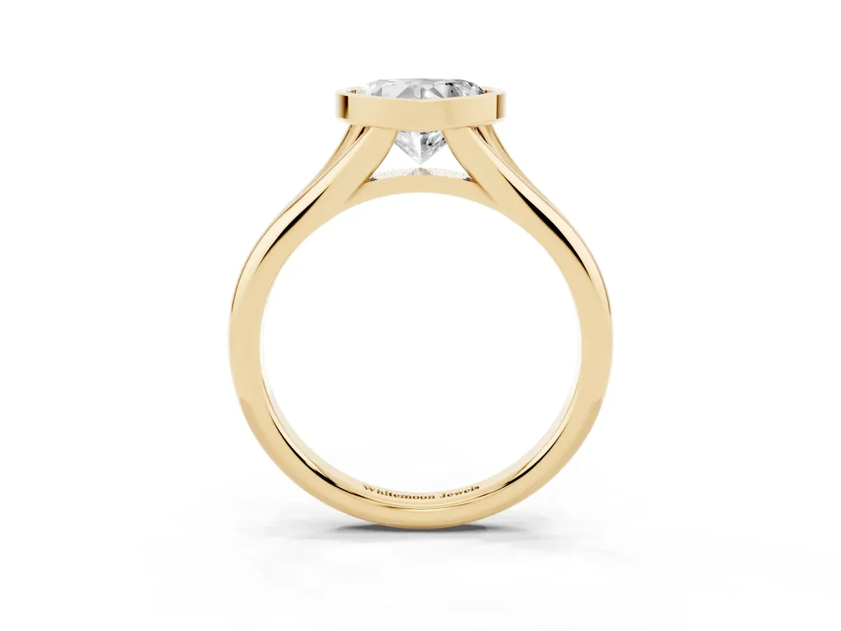Bezel Set Heart Cut Solitaire Diamond Ring with Smooth Band Yellow gold