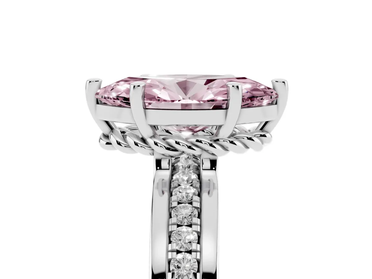 Fancy Pink Marquise Cut Solitaire Diamond Ring with Channel Set Band and Six-Prong Setting White gold