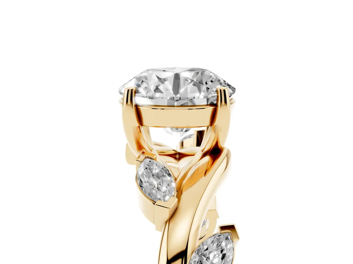 Round Cut Solitaire Twisted Band Marquise Accent Prong Setting Ring Yellow gold