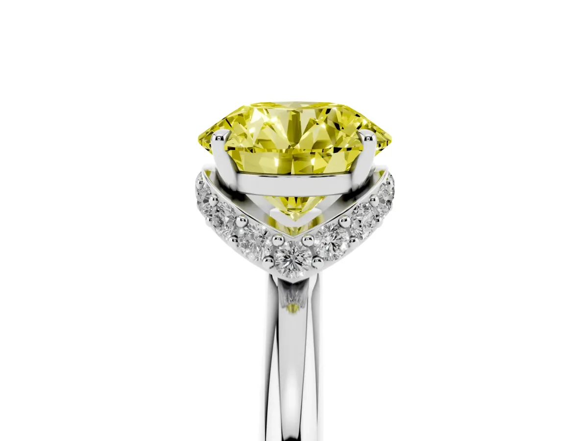 Fancy Yellow Round Cut Brilliant Solitaire Engagement Ring with Six-Prong Setting and Classic Band White gold