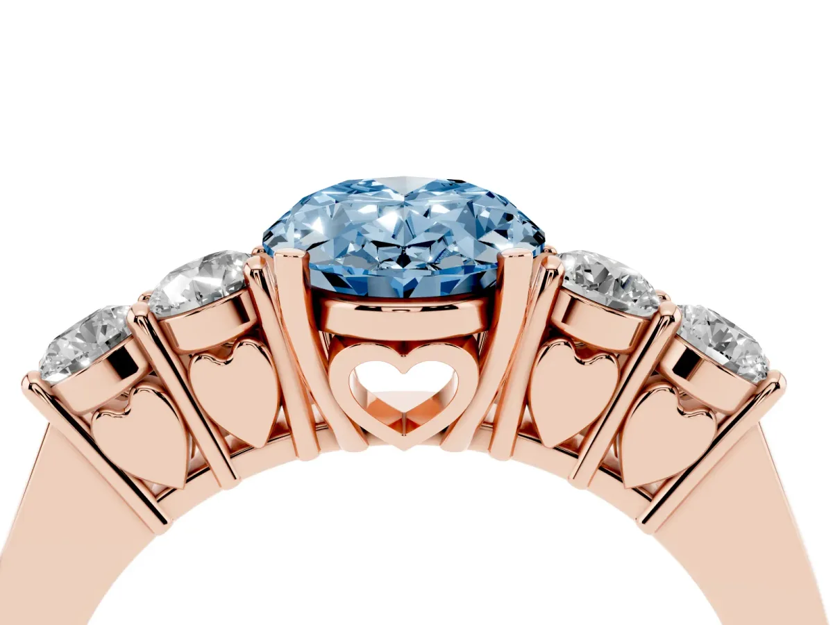 Fancy Blue Oval Cut Cut Diamond Five-Stone Prong Set White Gold Ring Rose gold