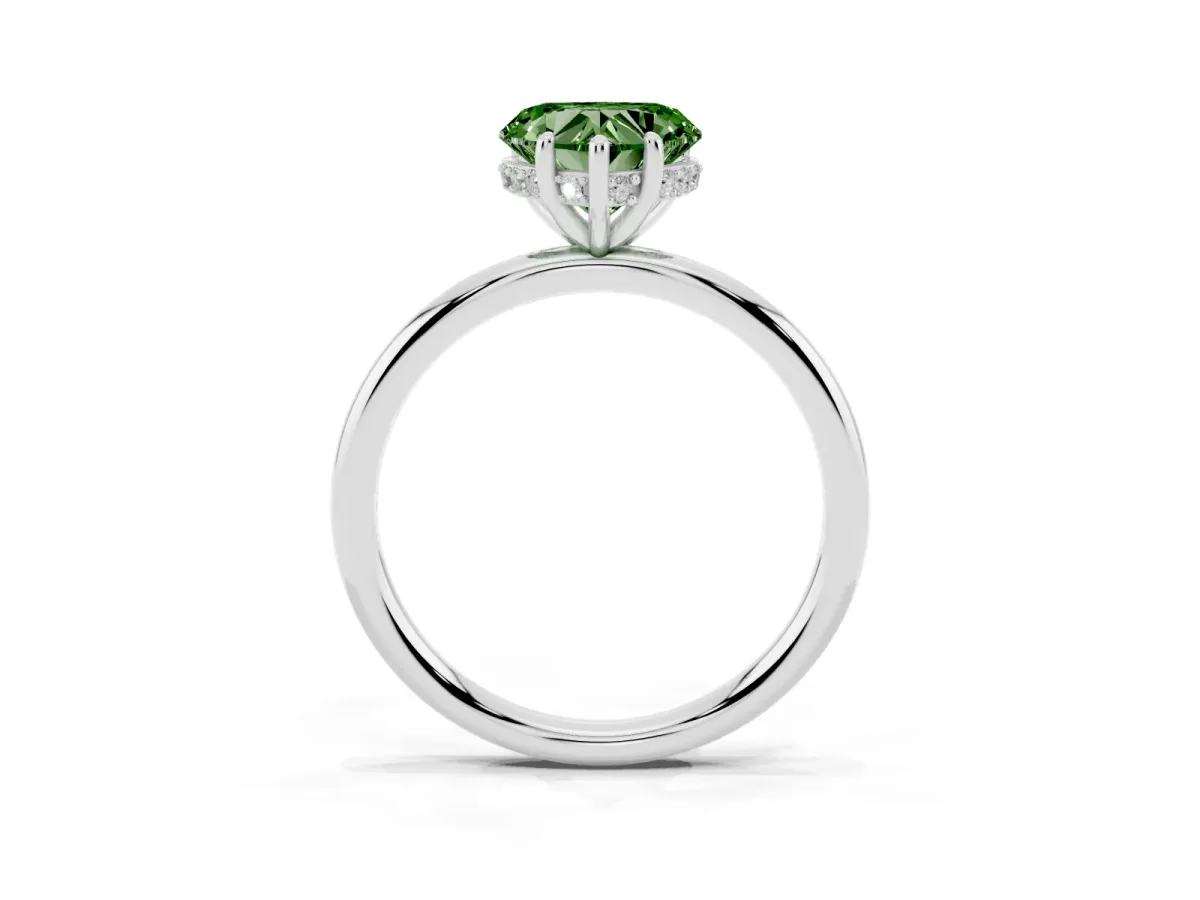Fancy Green Heart Cut Solitaire Diamond Ring with a Classic Band and Four-Prong Setting Platinum