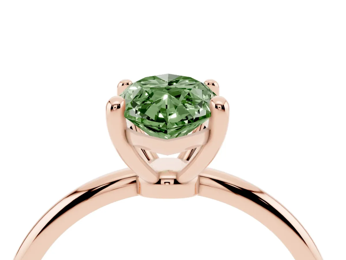 Fancy Green Marquise Cut Solitaire Diamond Ring with 4-Prong Setting on a Classic Band Rose gold