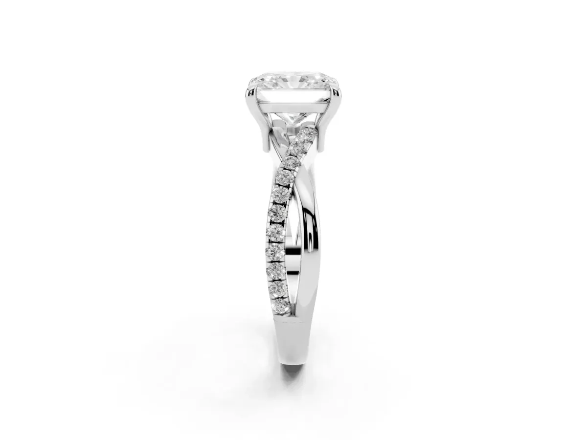Radiant Cut Cut Diamond Twist Band Solitaire with Prong Setting Platinum