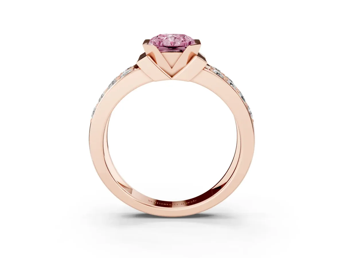 Fancy Pink Radiant Cut Brilliant Diamond Channel Set Wide Band Ring with Bezel Setting Rose gold