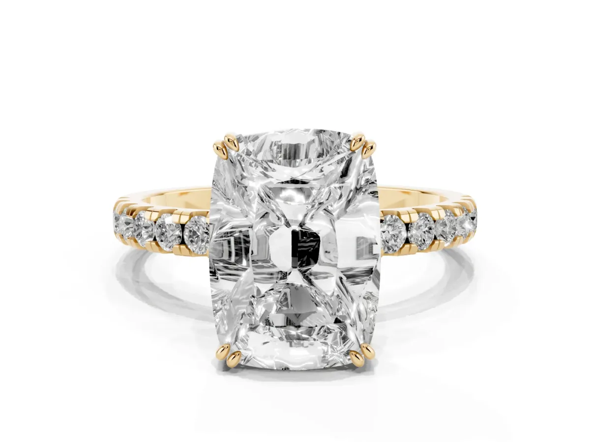 Old Mine Elongated Cushion Diamond Pave Band Ring Yellow gold