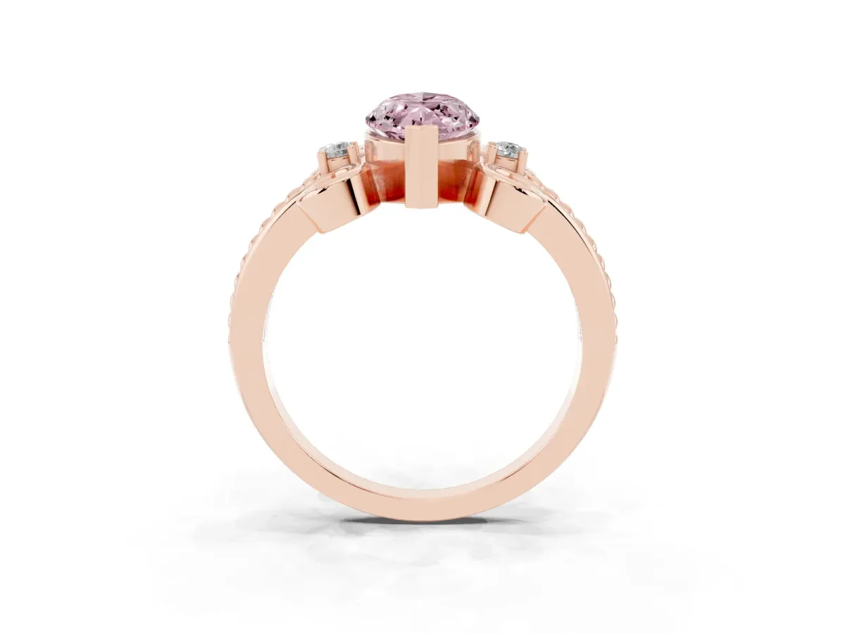 Fancy Pink Marquise Cut Solitaire Twisted Band Scroll Prong Ring Rose gold