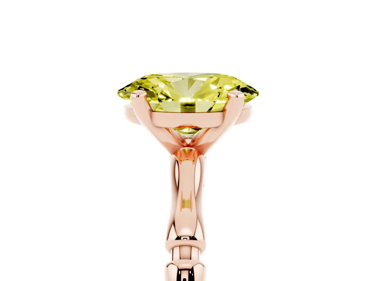 Fancy Yellow Oval Cut Solitaire Diamond Ring with Bamboo Band and Four-Prong Setting Rose gold