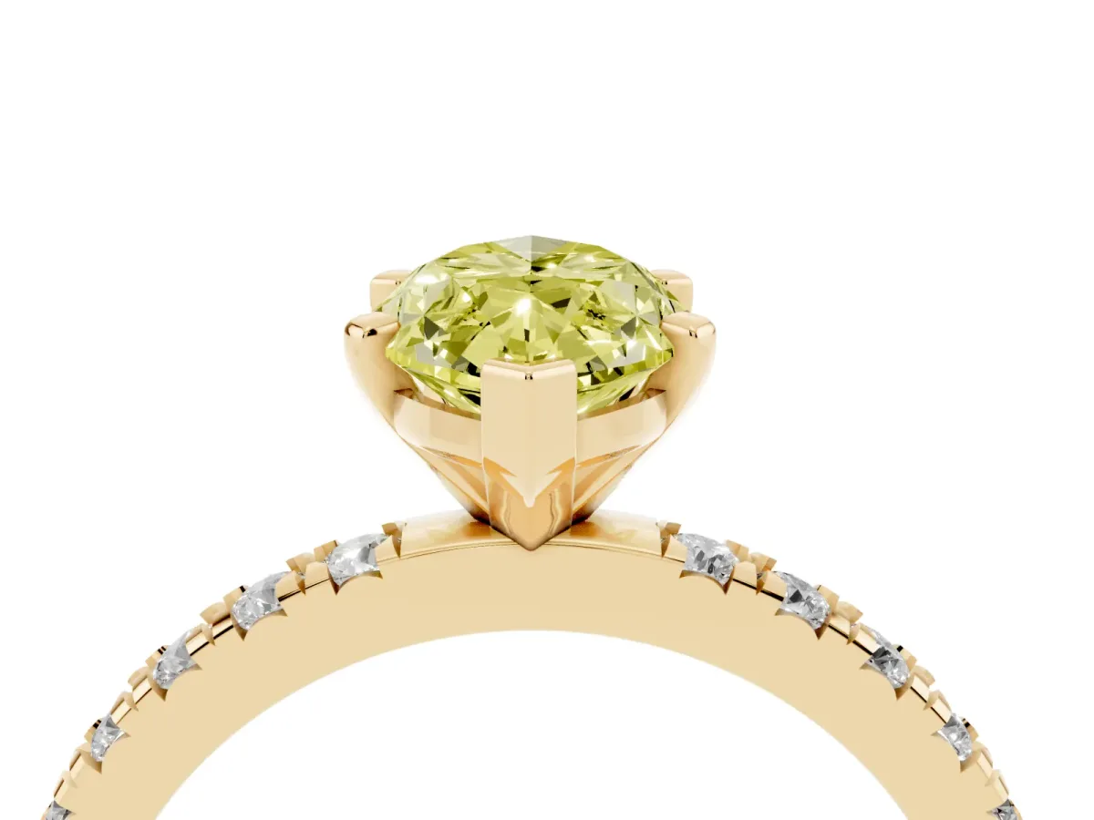 Fancy Yellow Marquise Cut Diamond Pavé Band Solitaire with Four-Prong Setting Yellow gold