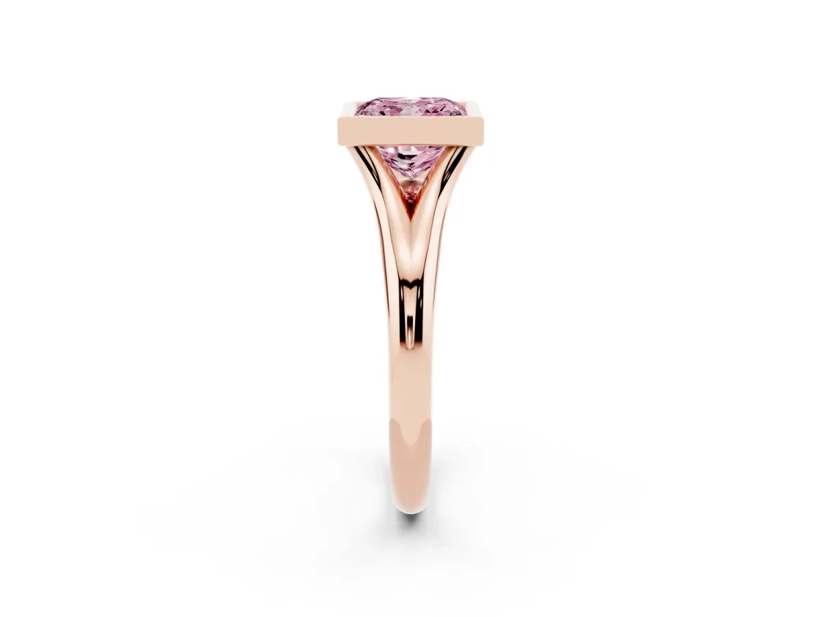 Fancy Pink Bezel Set Princess Cut Solitaire Diamond Ring with Smooth Band Rose gold