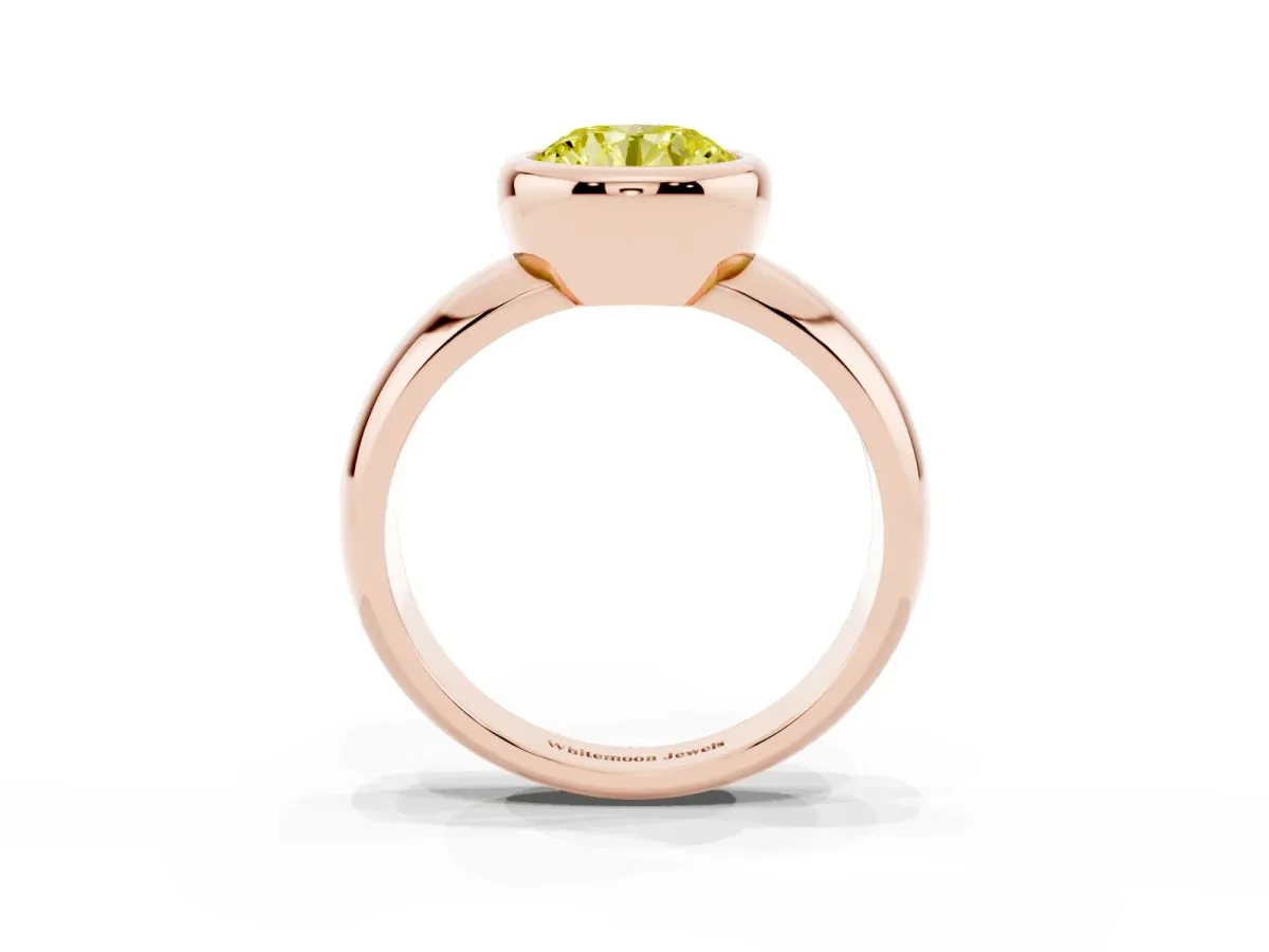 Fancy Yellow Bezel Set Round Cut Solitaire Ring with Wide Band Rose gold