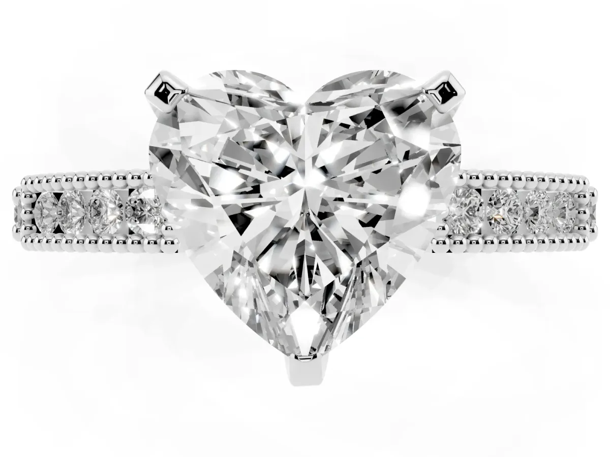 Heart Cut Solitaire with Pavé Band and Four-Prong Setting Silver