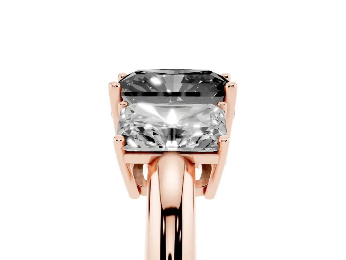 Fancy Black Three-Stone Radiant Cut Cut Diamond Engagement Ring with Prong Setting on a White Gold Band Rose gold