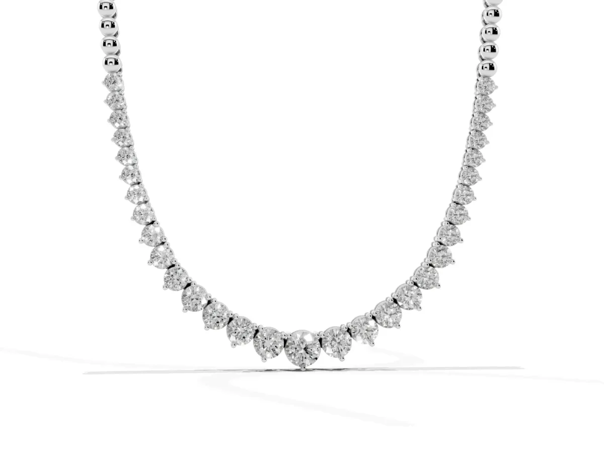 Round Diamond Tennis Necklace with Graduated Prong Setting Silver