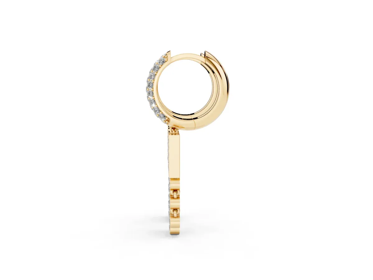 Round Diamond Initial M Huggie Hoop Earrings Yellow gold