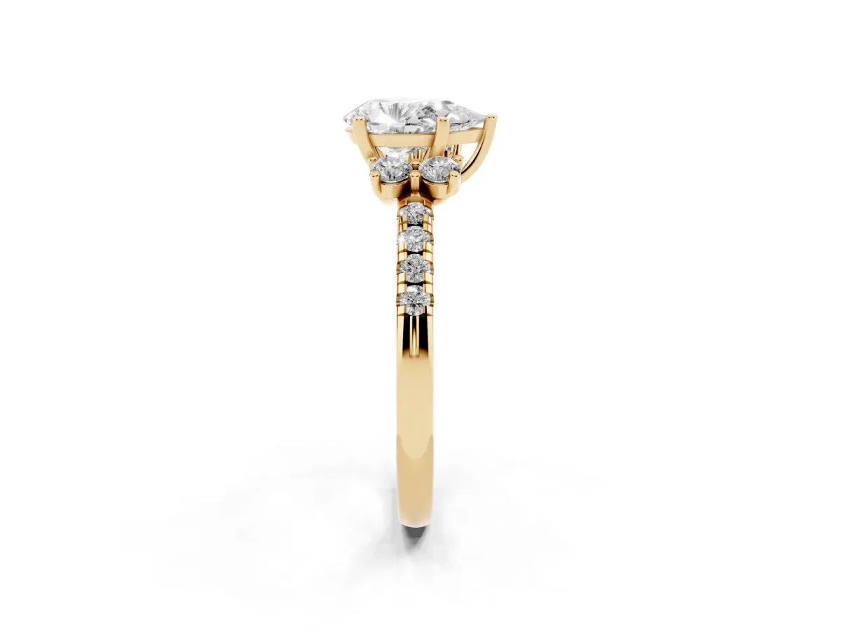 Pear Cut Diamond Three-Stone Pave Band with Four-Prong Setting Yellow gold