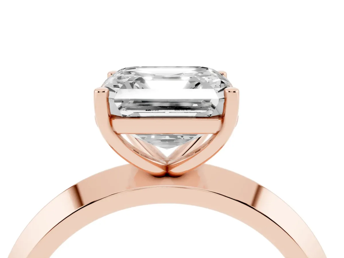 Asscher Cut Cut Solitaire Engagement Ring with Flat Band and Four-Prong Setting Rose gold