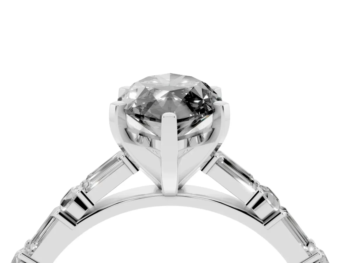 Fancy Black Marquise Cut Diamond Solitaire with Side Baguettes and Channel Set Band Silver