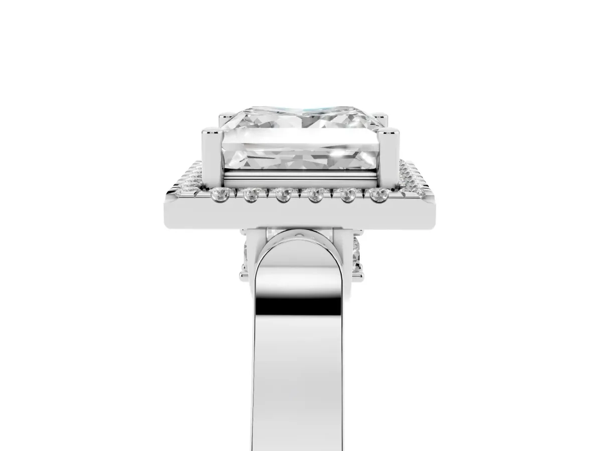 Princess Cut Halo Round Diamond Twist Band with Four-Prong Setting Silver