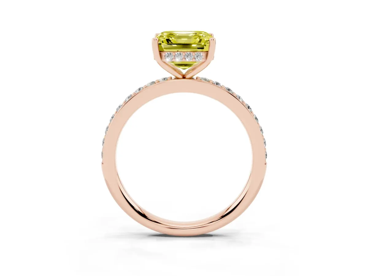 Fancy Yellow Asscher Cut Cut Diamond Pavé Band Ring with Four-Prong Setting Rose gold