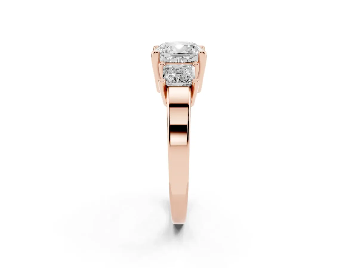 Three-Stone Cushion Cut Cut Solitaire Ring with Prong Setting Rose gold