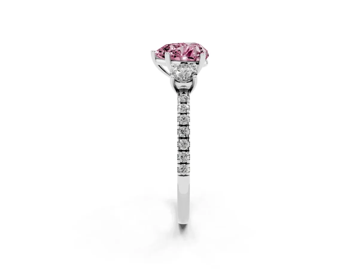 Fancy Pink Three-Stone Heart Cut Cut Diamond Pavé Band with Prong Setting Silver