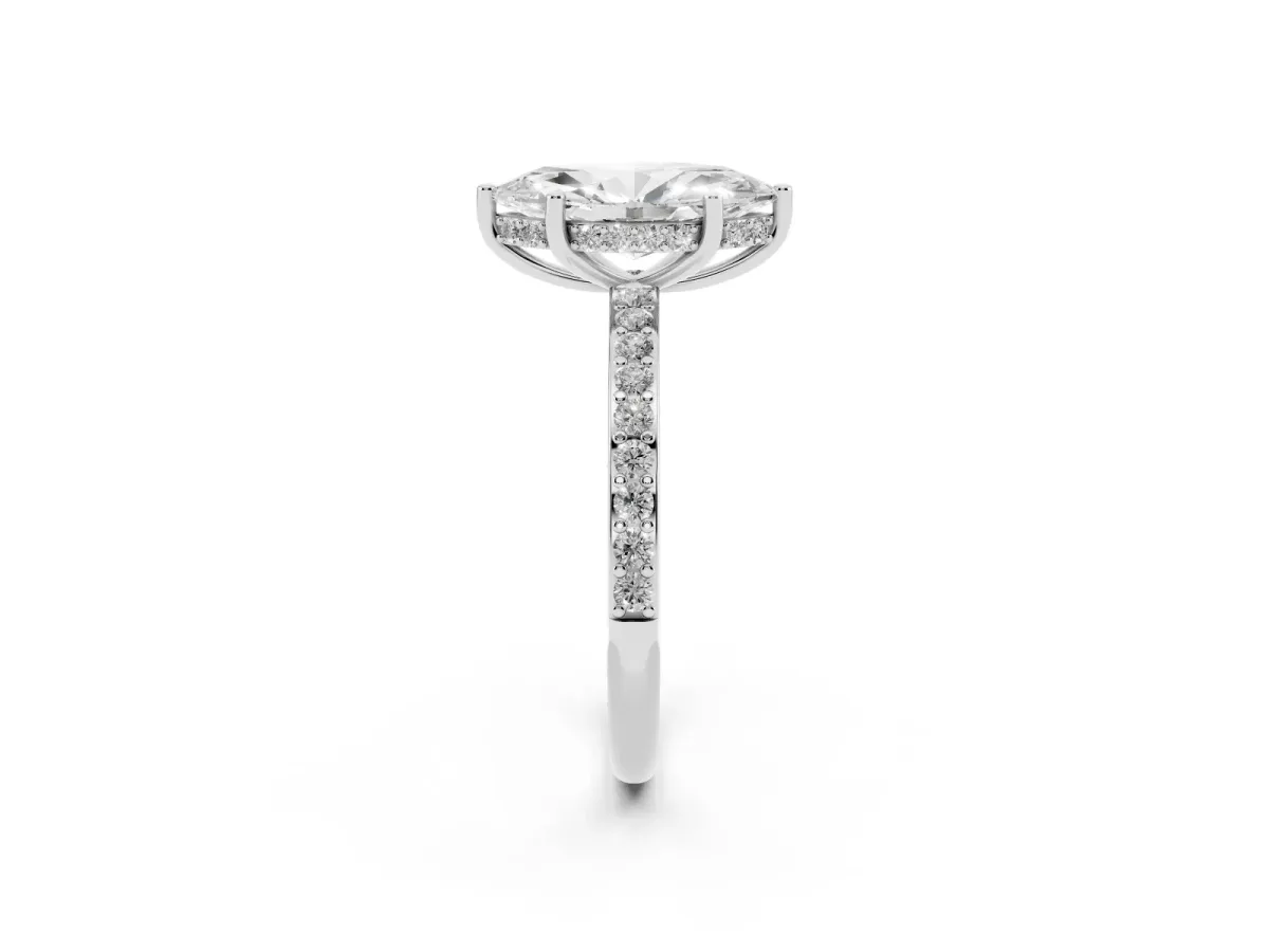 Marquise Cut Cut Diamond Pavé Band Ring with Four-Prong Setting Silver