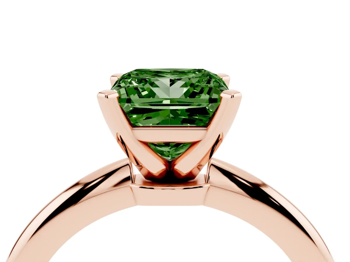 Fancy Green Princess Cut Diamond Solitaire Ring with Prong Setting and Classic Band Rose gold