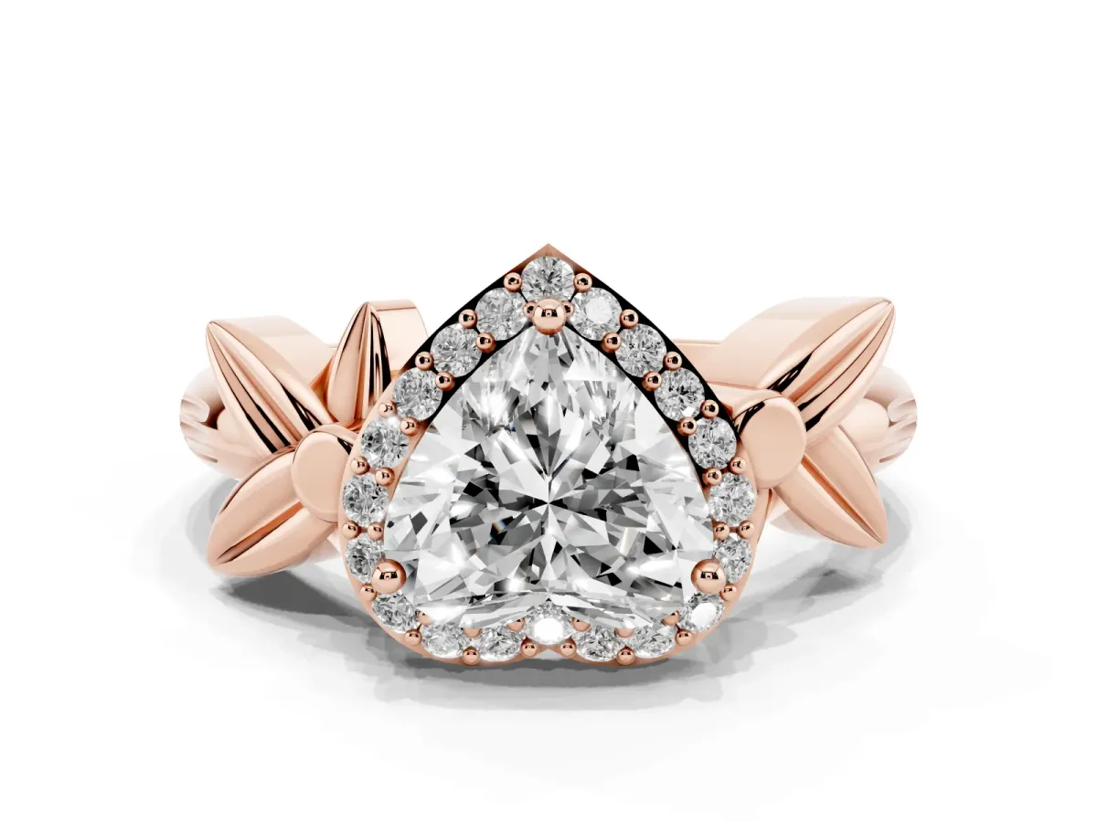 Heart Cut Halo Diamond Floral Band with Four-Prong Setting Rose gold