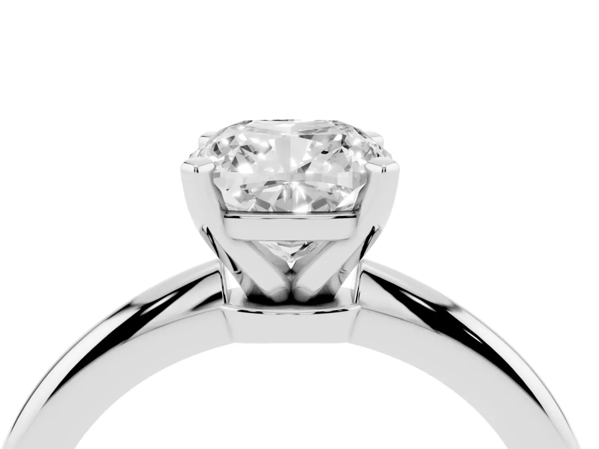 Cushion Cut Diamond Solitaire Ring with Prong Setting and Classic Band Platinum