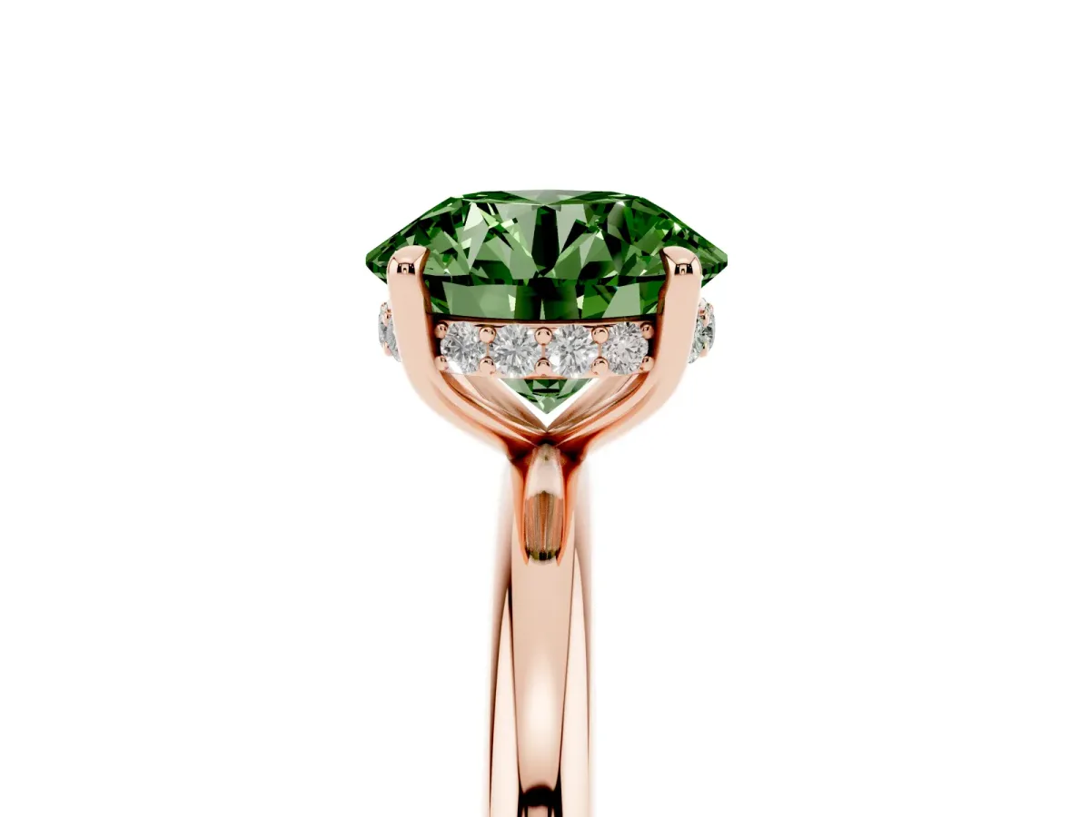 Fancy Green Round Cut Diamond Solitaire Ring with Thin Band and Four-Prong Setting Rose gold