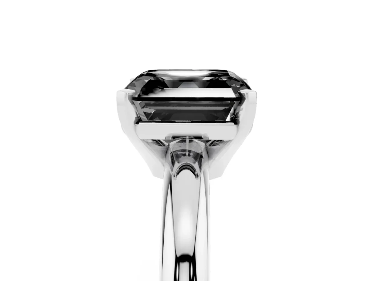 Fancy Black Asscher Cut Diamond Solitaire Engagement Ring with Round Band and Four-Prong Setting Platinum