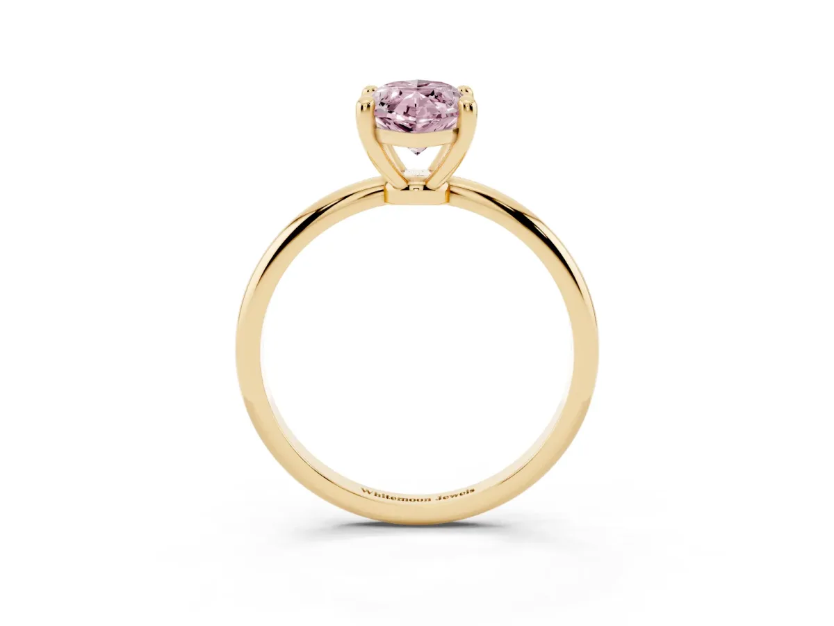 Fancy Pink Marquise Cut Solitaire Diamond Ring with 4-Prong Setting on a Classic Band Yellow gold